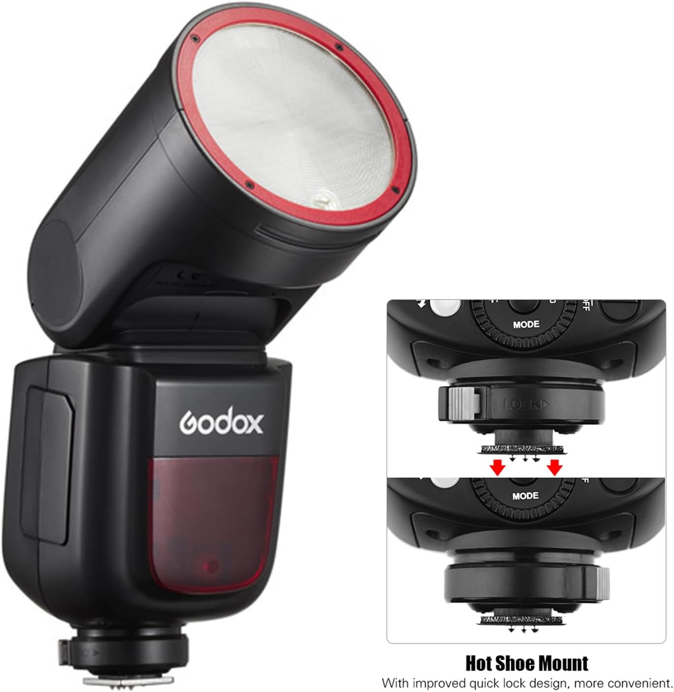 GODOX V1Pro-C 2.4G Wireless Camera Flash Speedlite with Detachable Sub Flash 1/8000s HSS 1.3s Recycle Time M/TTL Flash Mode 10 Levels Brightness Type-c Powered Compatible with Canon EOS Cameras