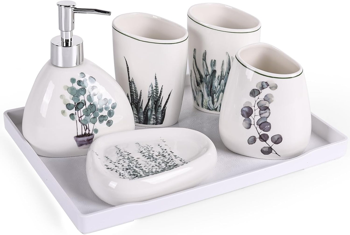 White Bathroom Accessories Set,Modern Countertop Bathroom Decor,Luxury 6 Piece Bathroom Accessory Set,Complete with Soap Dispenser,Toothbrush Holder,Tumbler,Tray