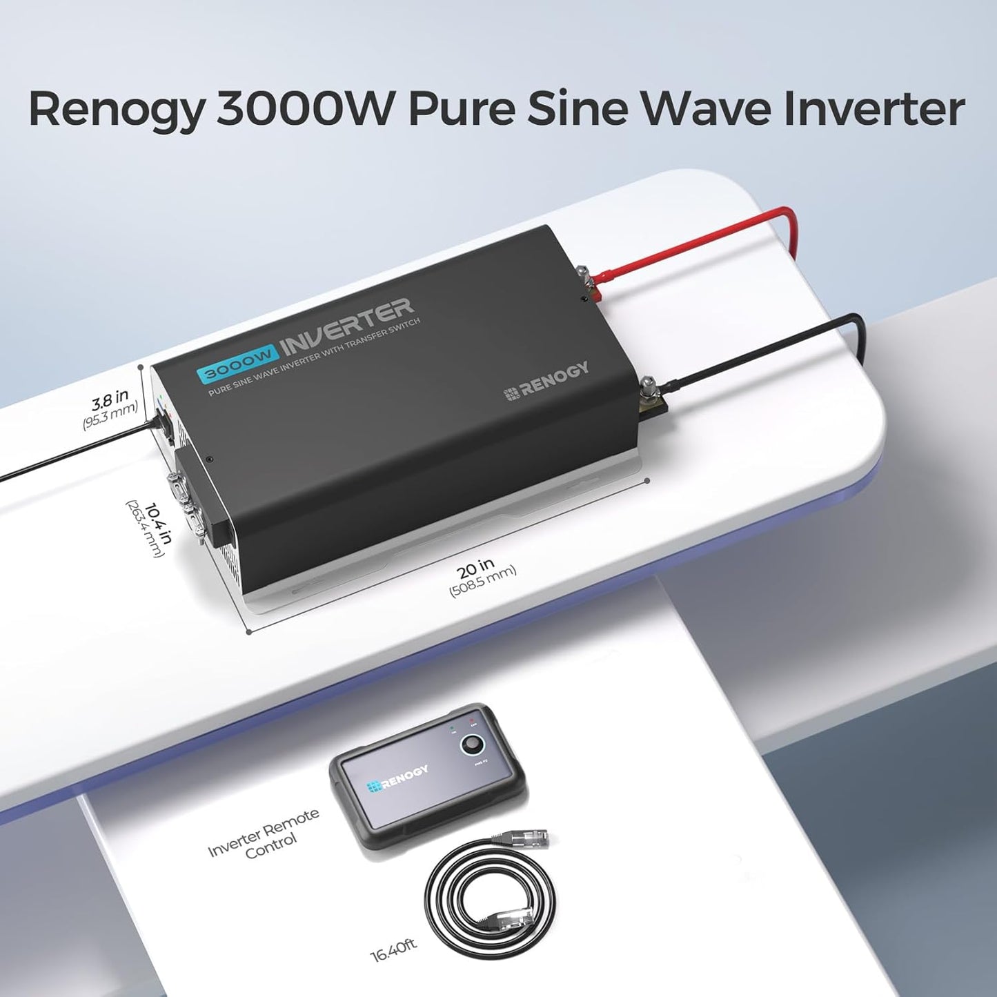 Renogy Pure Sine Wave Inverter 2000W Power Inverter 12V DC to 110V 120V AC Converter, Solar Inverter 12V to 110V 120V Converter with UPS Transfer Switch, Built-in Bluetooth, USB, Remote Controller