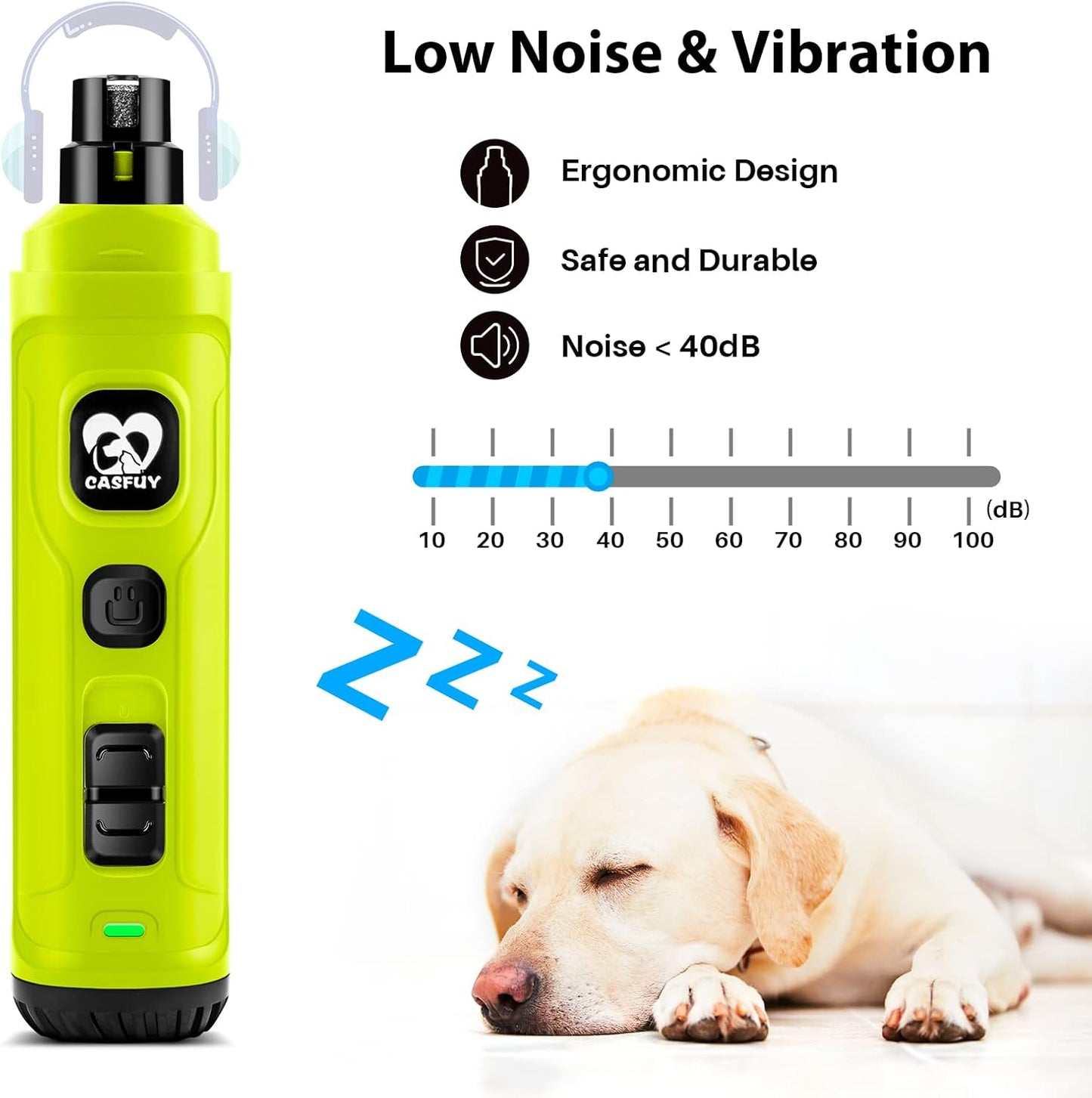 Casfuy Dog Nail Grinder with 2 LED Light - New Version 2-Speed Powerful Electric Pet Nail Trimmer Professional Quiet Painless Paws Grooming & Smoothing for Small Medium Large Dogs and Cats (Blue)