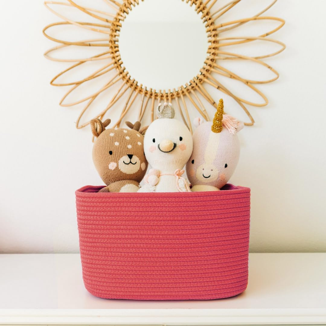 OrganiHaus Soft Woven Baskets for Storage Organization Set of 3, Cotton Rope Nursery Storage Baskets for Shelves, Square Book Bins, Bathroom Towel Hamper, Dog Toy Bins, Panier Rangement - Light Honey