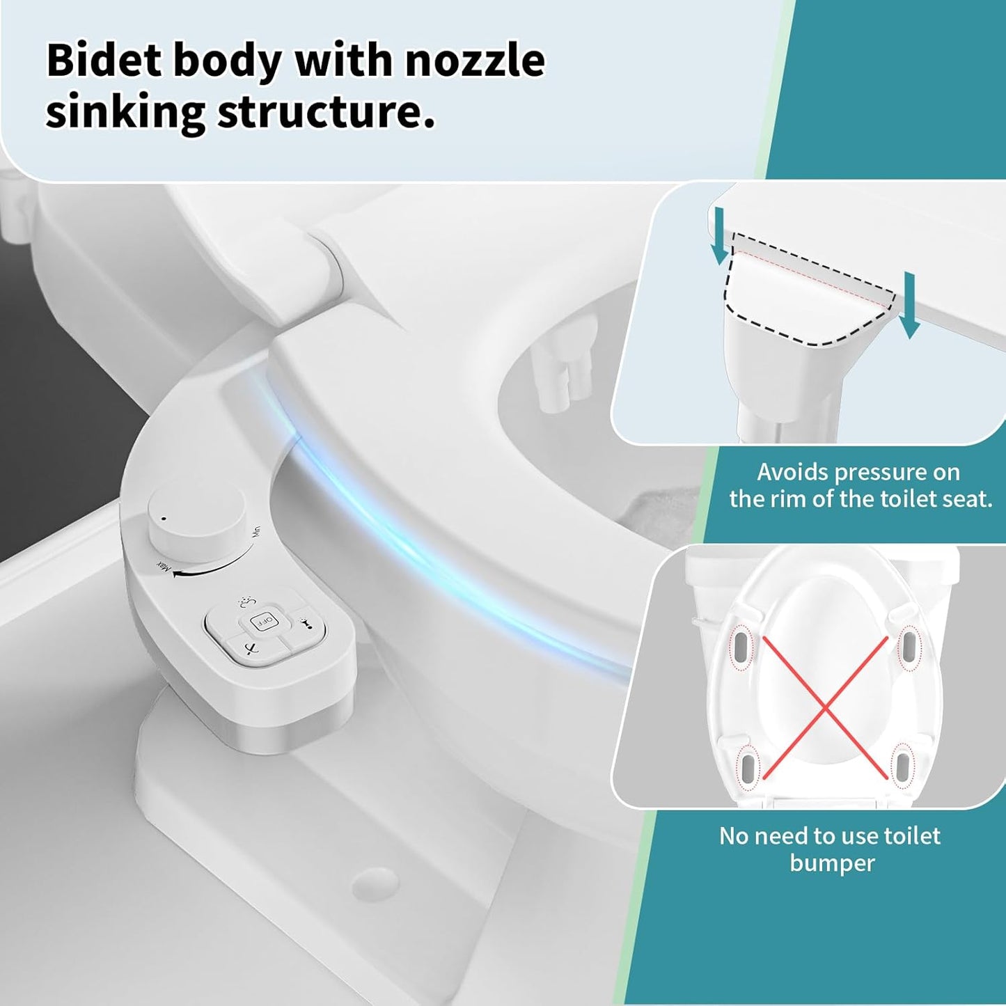PIKETS Bidet Attachment for Toilet, Dual Nozzle (Frontal and Rear Wash) Non-Electric Fresh Water Toilet Seat Attachment with Nozzle Self Cleaning, Adjustable Water Pressure(Chrome Silver)