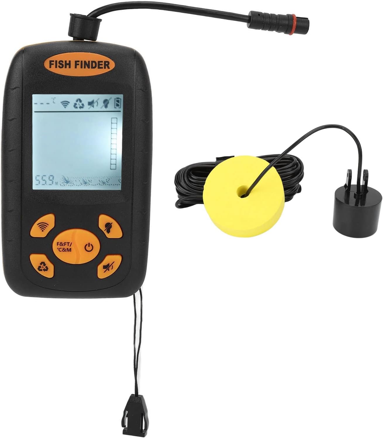 Portable Fish Finder, Handheld LCD Sonar Sensor, Depth Detector for Kayak Boat Lake, Fishfinder with 5 Tier Sensitivity, Ideal for Ice Shore Sea Fishing