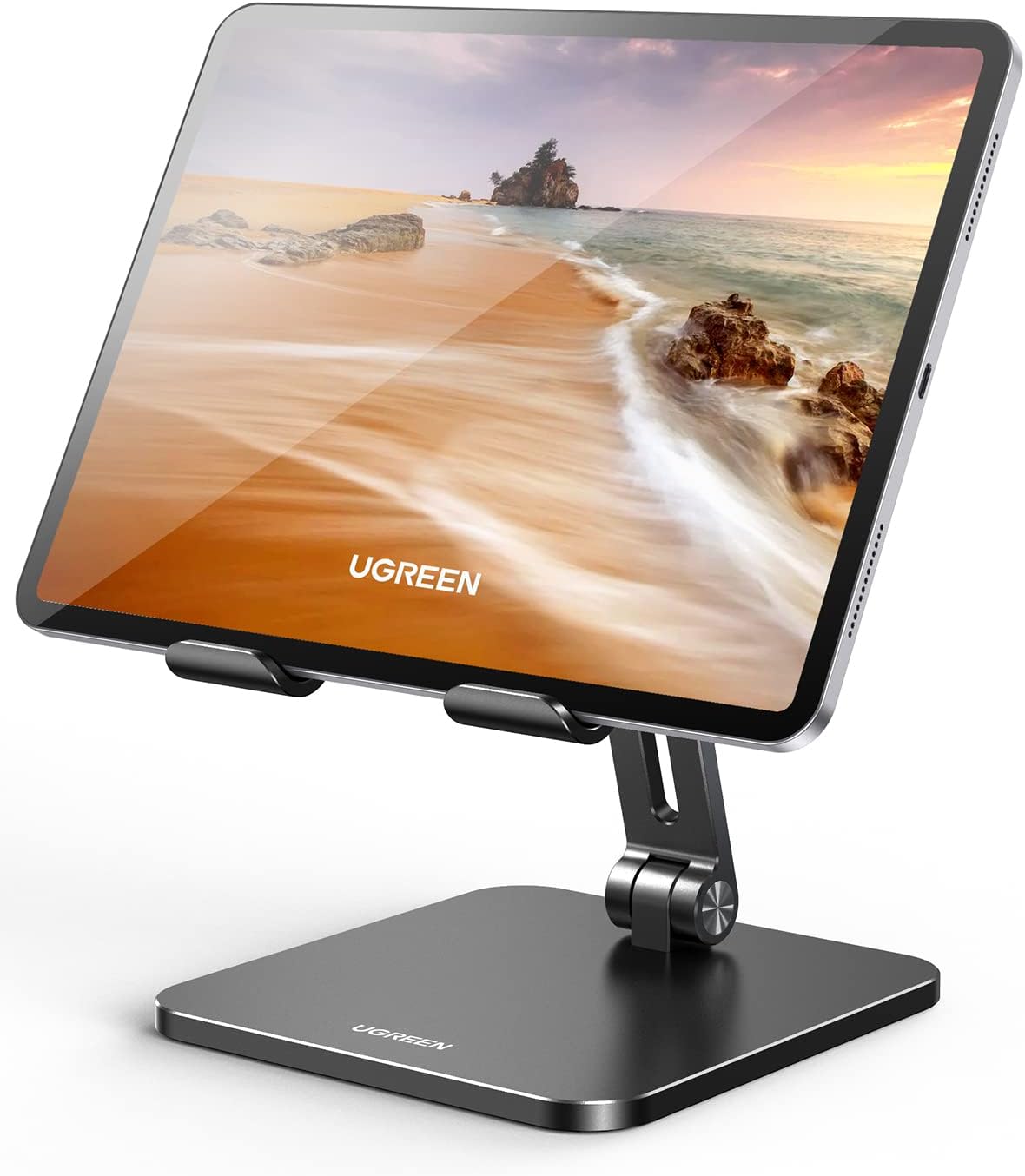 UGREEN Tablet Stand for Desk, Aluminum Stand for iPad Extended Height, Adjustable Foldable Portable Desktop Stand Holder for iPad Pro 12.9 11 9.7 10.5 iPad Air Mini Galaxy Surface iPhone 14 Pro, Grey