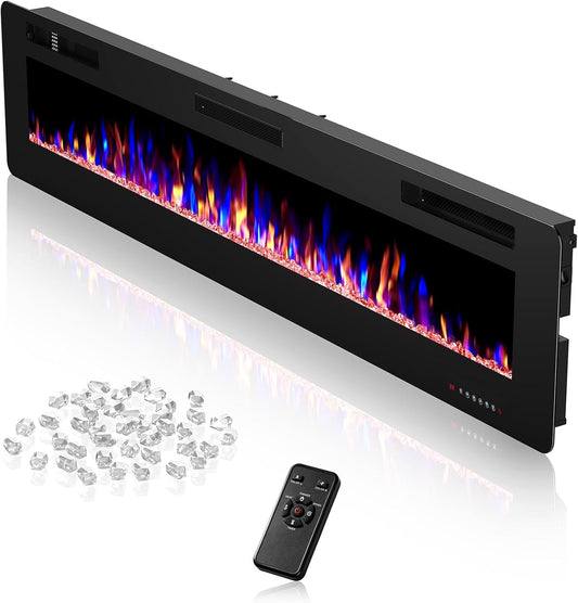 Electric Fireplace 50'' Recessed Wall Mounted Electric Fireplace with Adjustable 12-Color Flame Brightness & Speed