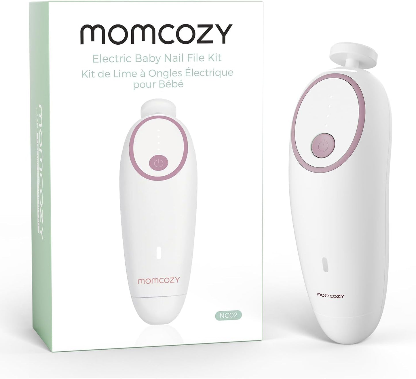 Momcozy Baby Nail File Electric, Gentle Baby Nail Trimmer Electric, Baby Nail Clipper with Night Light, 7 Grinding Head Replacement Pads, Green