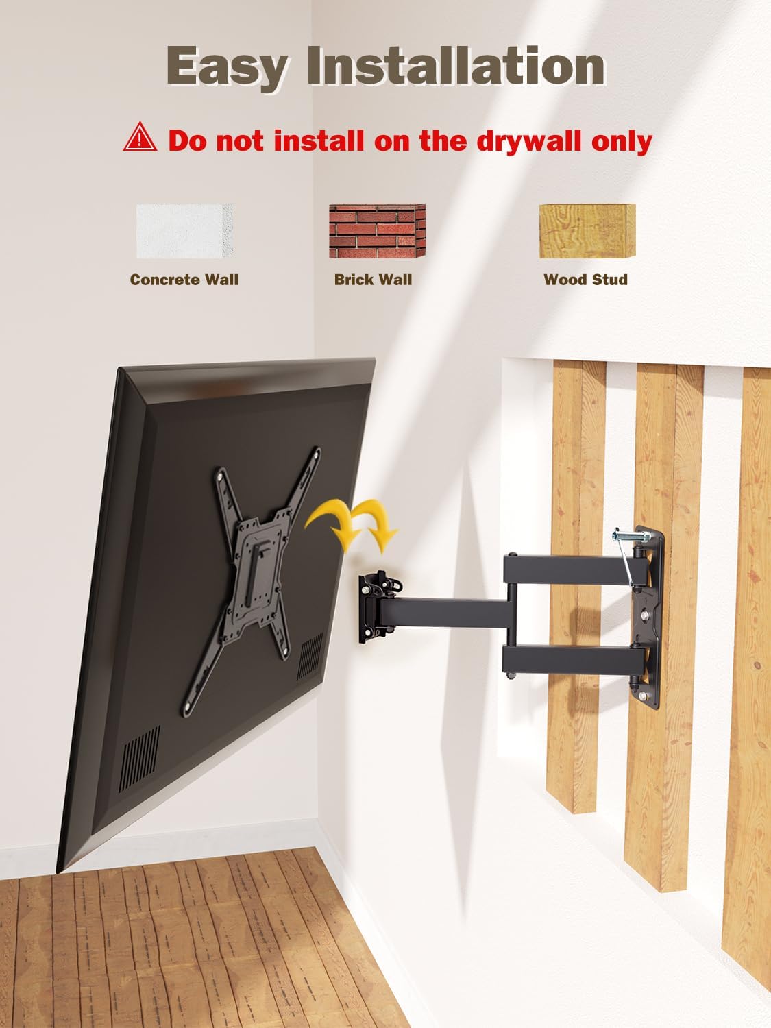 Mounting Dream TV Mount for Most 26-55 Inch TVs, Full Motion TV Wall Mount with Perfect Center Design on Single Stud Articulating Mount Max VESA 400x400mm up to 77 LBS, MD2413-MX