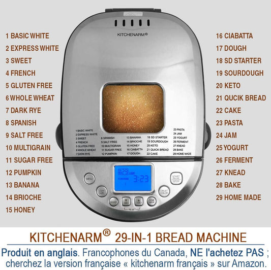 KITCHENARM 29-in-1 SMART Bread Machine with Gluten Free Setting 2LB 1.5LB 1LB Bread Maker Machine with Homemade Cycle - Stainless Steel Breadmaker with Recipes Whole Wheat Bread Making Machine