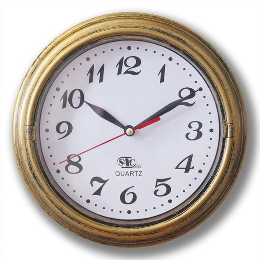 8" Silent Decor Wall Clock Non Ticking Wall Clock Vintage Gold Metalic Looking Easy to Read Wall Clock for Home/School/Hotel/Office