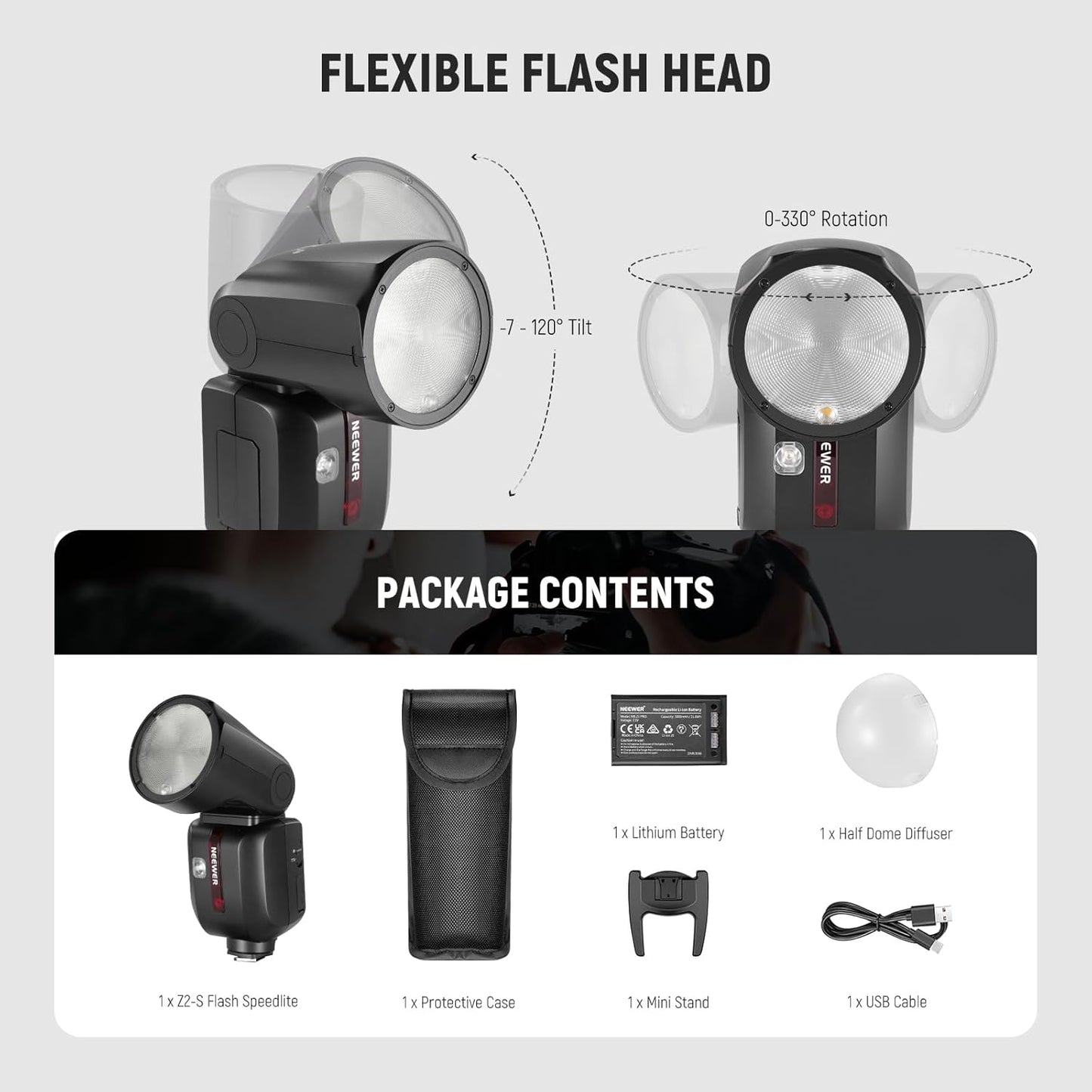 NEEWER Z2-N 2.4G TTL Round Head Flash Speedlite Compatible with Nikon Cameras, 76Ws 1/8000s HSS with Diffuser, 2 Modeling Lamps, Upgraded UI, TTL/M Toggle Key, 3000mAh Battery, 600 Full Power Flash