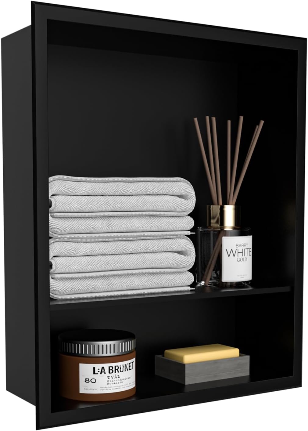 BLYLUND Shower Niche 12" x 24" NO Tile Needed,Matte Black Double Shelf Organizer, Square Corners Wall-Inserted Niche Recessed Shower Shelf Modern Soap Niche for Bathroom