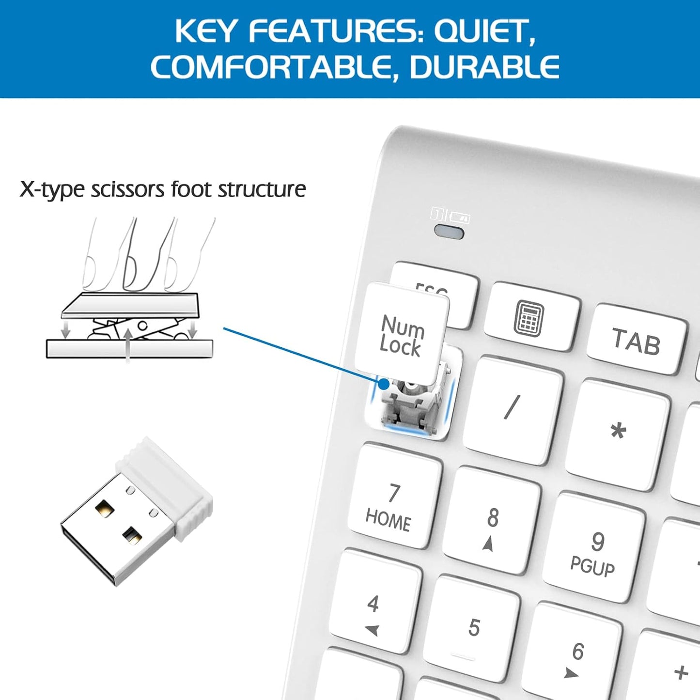 Wireless Number Pads, Numeric Keypad Numpad 22 Keys Portable 2.4 GHz Financial Accounting Number Keyboard Extensions 10 Key for Laptop, PC, Desktop, Surface Pro, Notebook