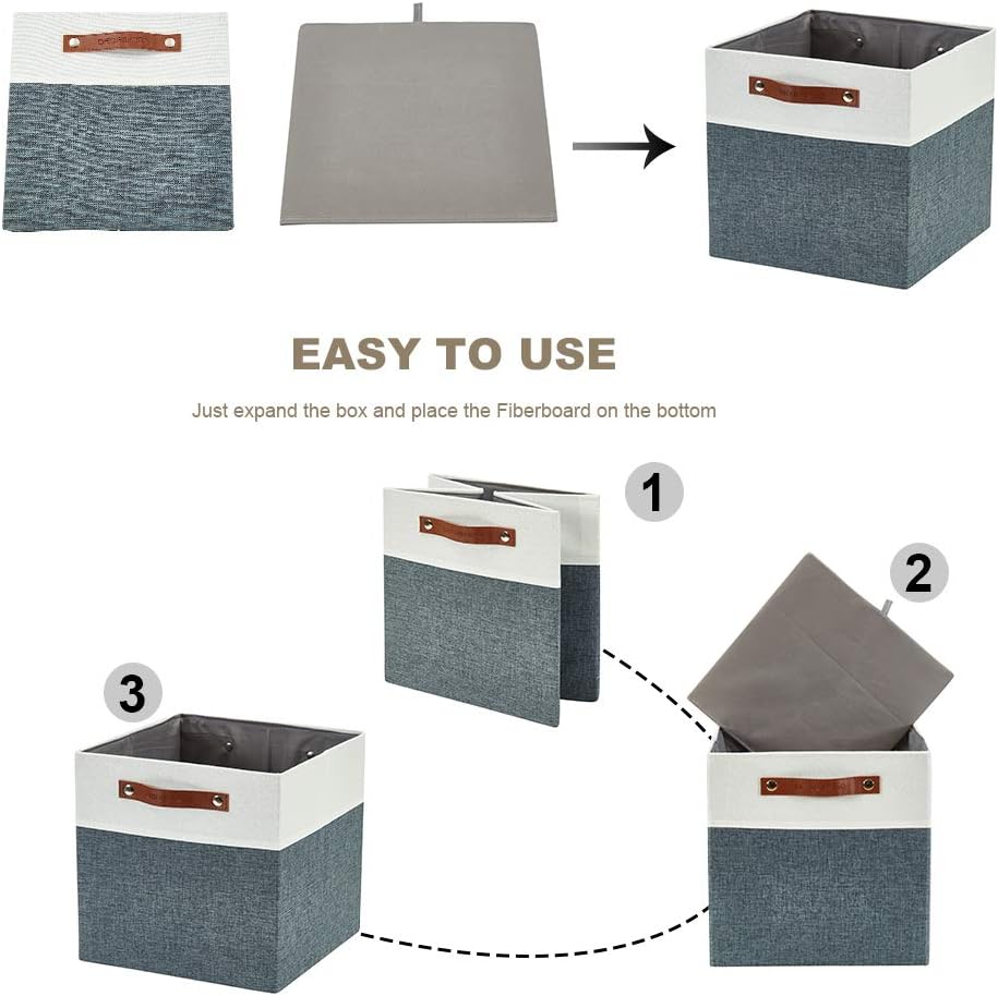 DECOMOMO Fabric Cube Storage Bin - Storage Baskets for Shelves, Kallax (Grey & White, 13 inch Cube) - 4 Pack