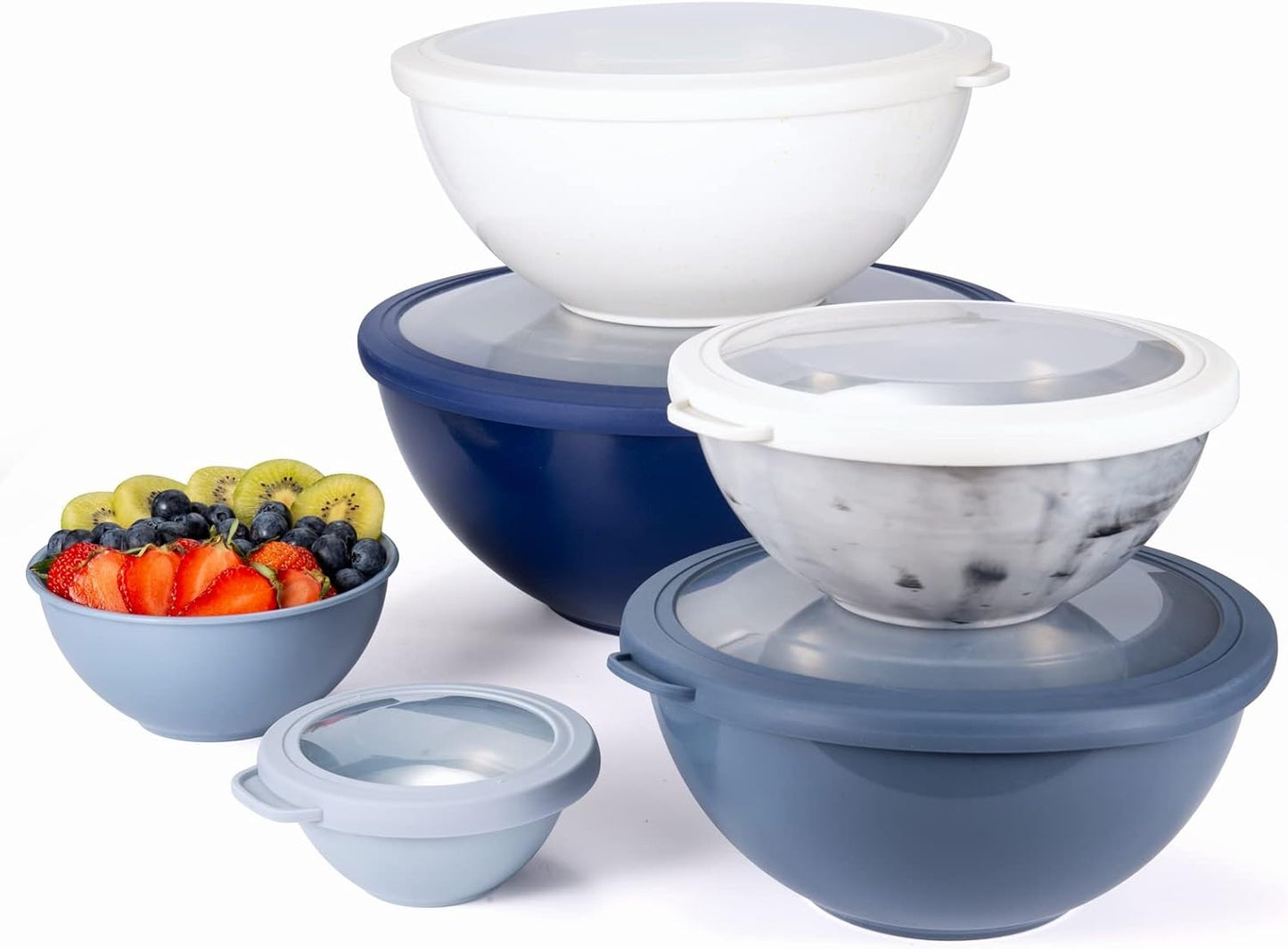 COOK WITH COLOR Mixing Bowls with TPR Lids - 12 Piece Plastic Nesting Bowls Set Includes 6 Prep Bowls and 6 Lids, Microwave Safe Mixing Bowl Set (Mint)