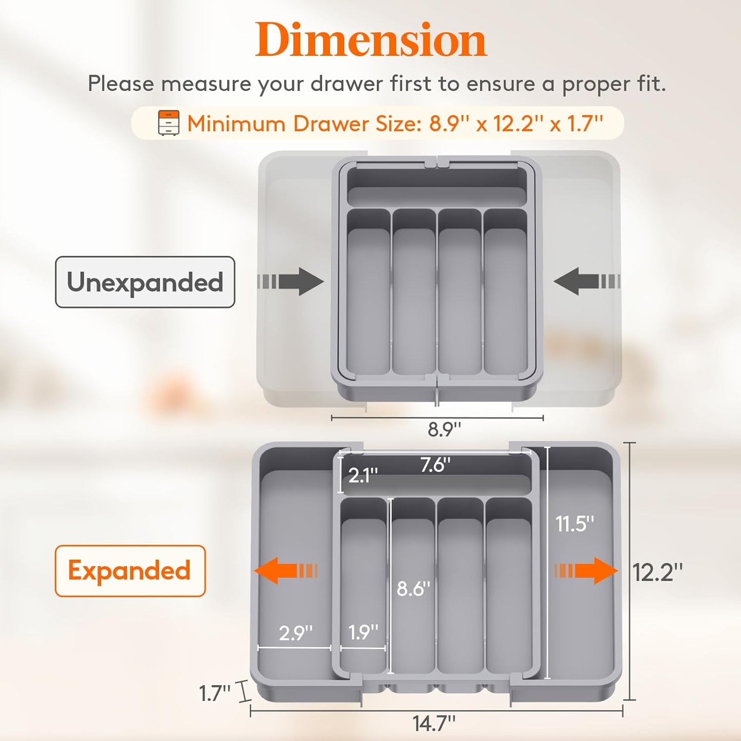 Lifewit Cutlery Organizer, Expandable Utensil Organizer for Kitchen, Utensil Holder, Adjustable Cutlery Rack Organizer for Spoons, Knives, Kitchen Organizers and Storage, Black