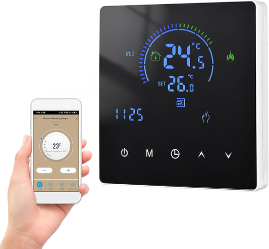 Thermostat, Manual Auto Mode Weekly Programmable Smart Thermostat Smart Home with Touch Button LCD Screen for Water Heating Systems (Electric Heating)