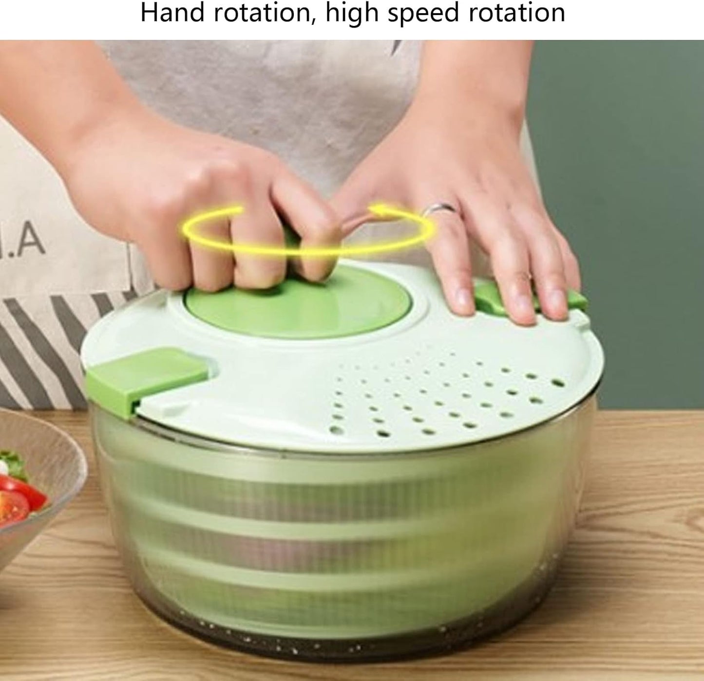 Salad Spinner Plastic Time Saving Fast Mixing Washable Rotatable Veggie Washer for Kitchen (Green)