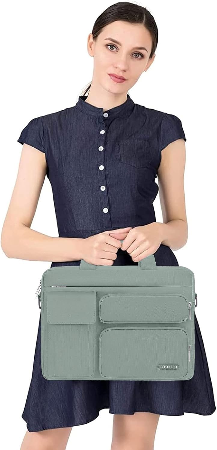 MOSISO Laptop Bag 13.3 inch, 13-13.3 inch Computer Shoulder Bag Compatible with MacBook Air/Pro 13/Pro 14, HP Dell ASUS Notebook &2 Raised&1 Flapover&1 Horizontal Pocket&Handle&Belt, Black