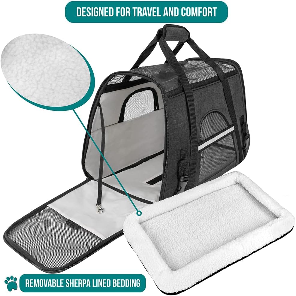 Premium Airline Approved Soft-Sided Pet Travel Carrier by PetAmi | Ventilated, Comfortable Design with Safety Features | Perfect For Plane or Car | Ideal for Small to Medium Sized Cats, Dogs, and Pets