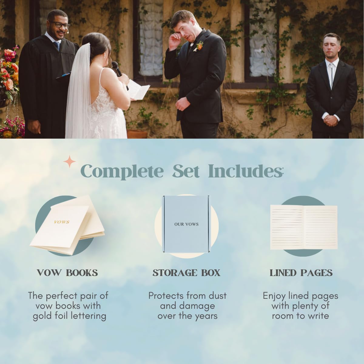 Awakened Creations™ Wedding Vow Books - 2x Vow Notebooks - 5.5"x 4.25" Pocket Sized Minimalist Vow Renewal Book with Gold Lettering Cover - Wedding Gift with Keepsake Box