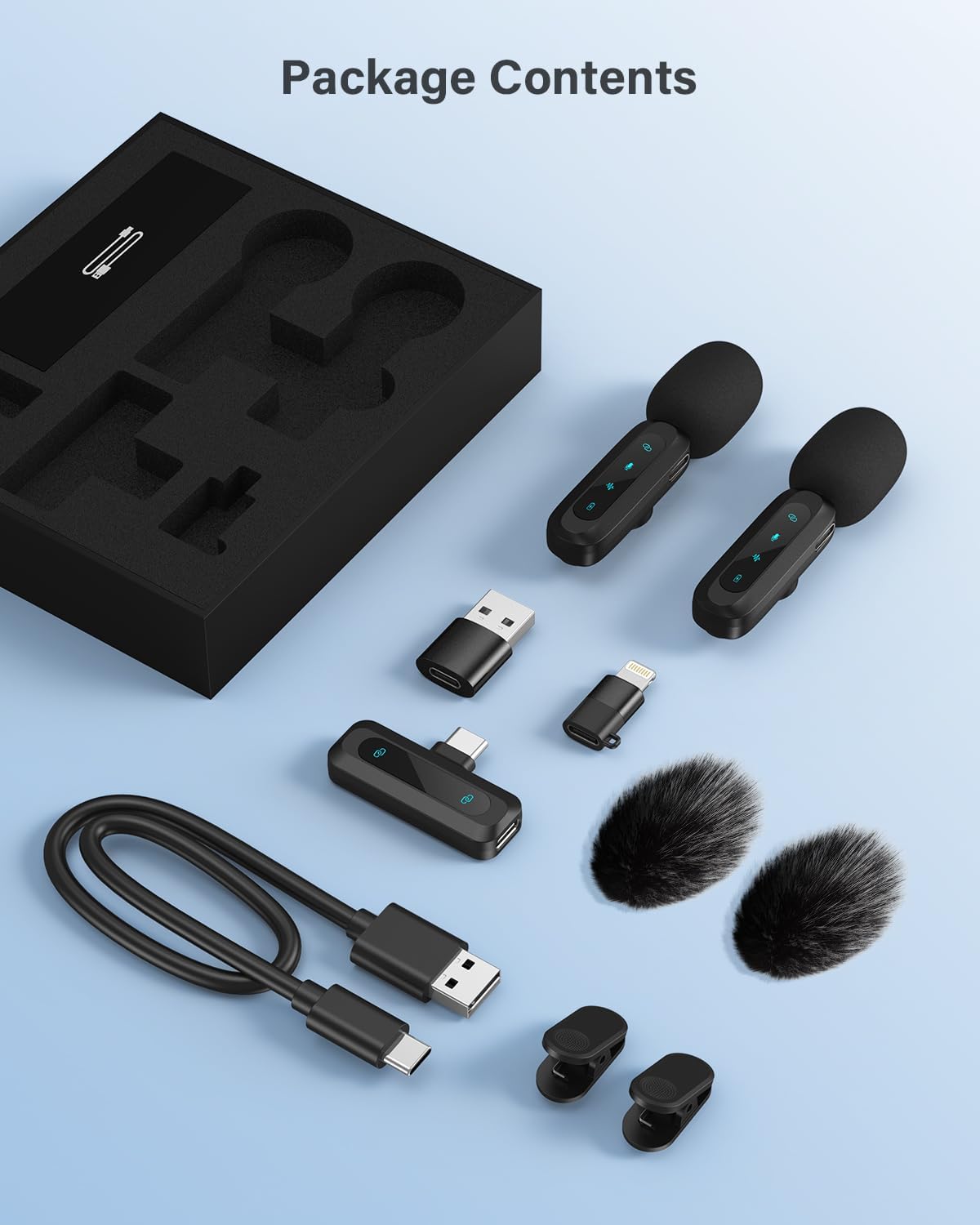 Wireless Lavalier Microphone for iPhone, iPad, Android Phone,2-Pack Mini Microphone with Noise Reduction, Auto Pairing and Mute & Reverb for Vlogging, Video Recording, TikTok, YouTube - Plug & Play