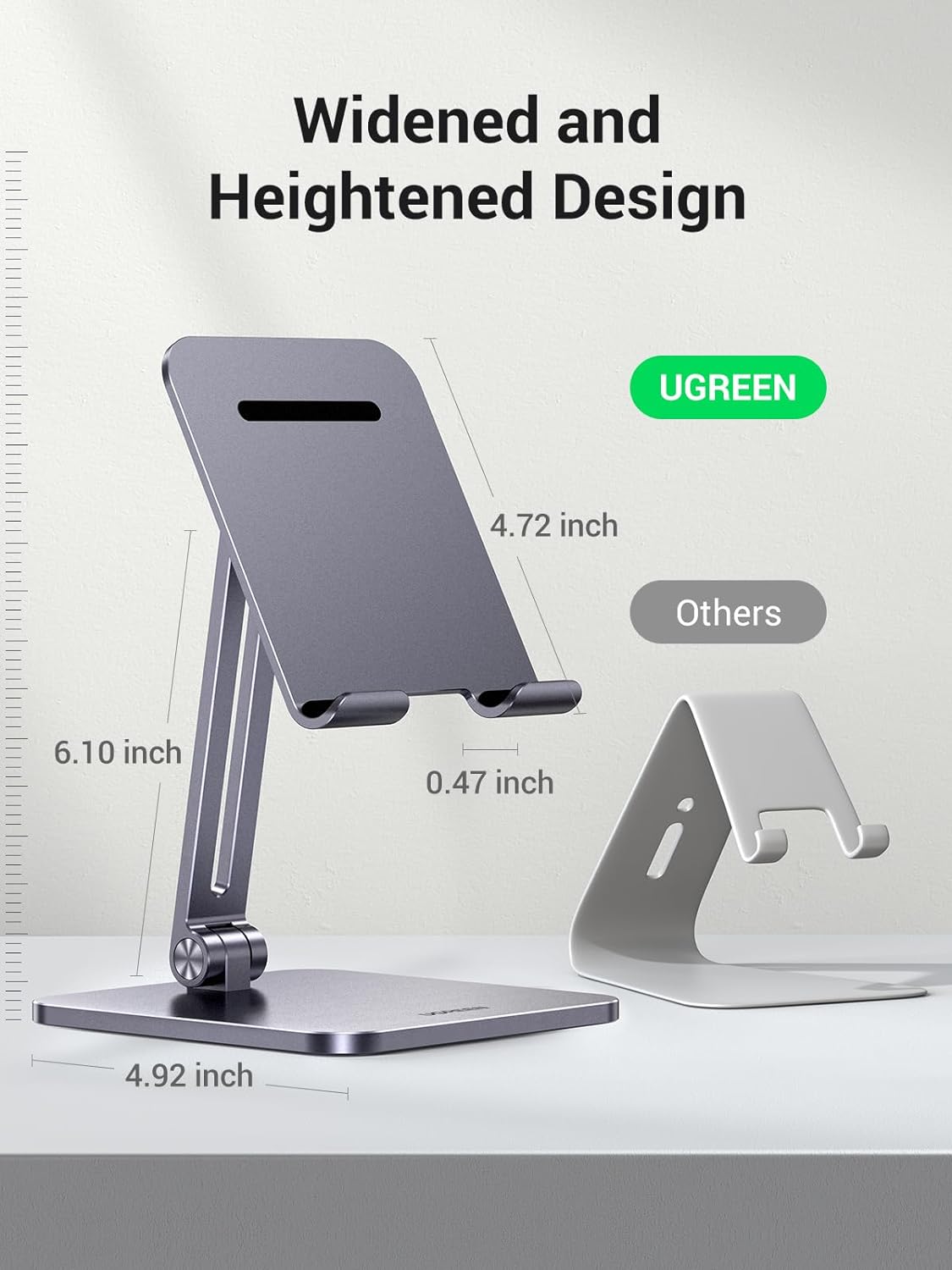 UGREEN Tablet Stand for Desk, Aluminum Stand for iPad Extended Height, Adjustable Foldable Portable Desktop Stand Holder for iPad Pro 12.9 11 9.7 10.5 iPad Air Mini Galaxy Surface iPhone 14 Pro, Grey