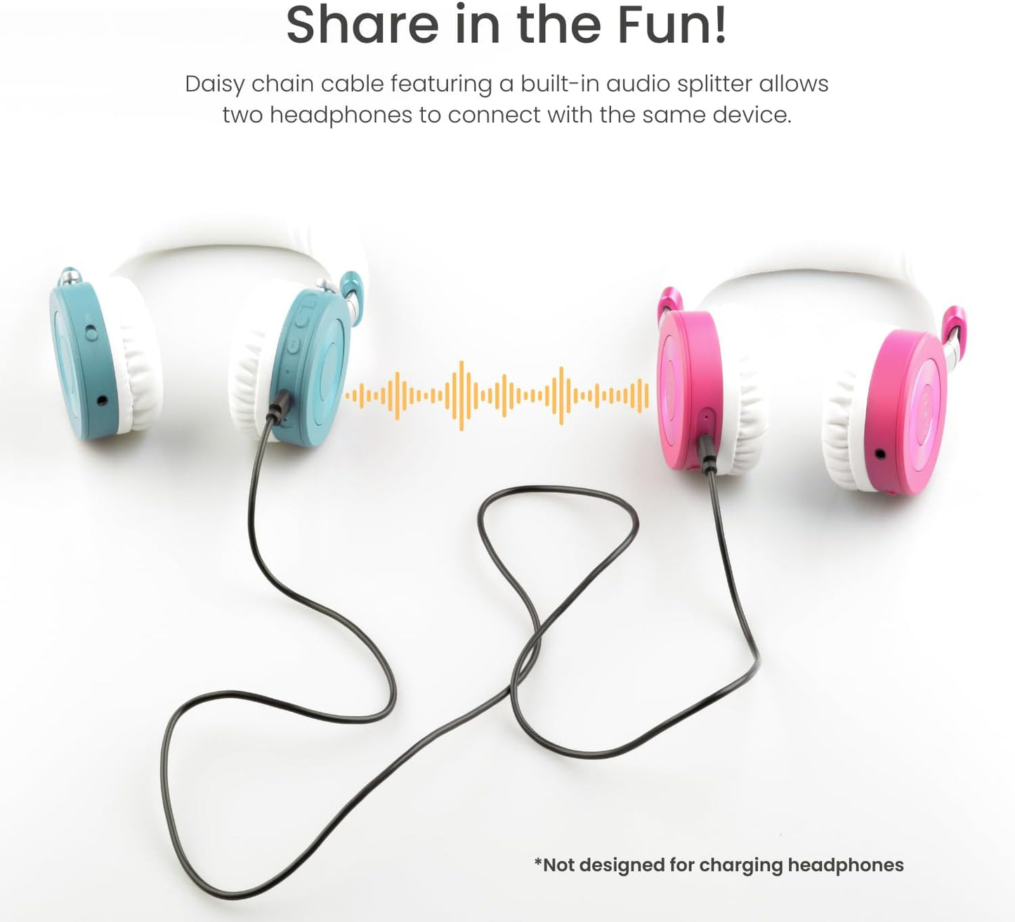 JuniorJam Plus Volume Limiting Headphones for Kids, Foldable & Adjustable Bluetooth Headphones, 22-Hour Battery Life USB-C Charging (Black)