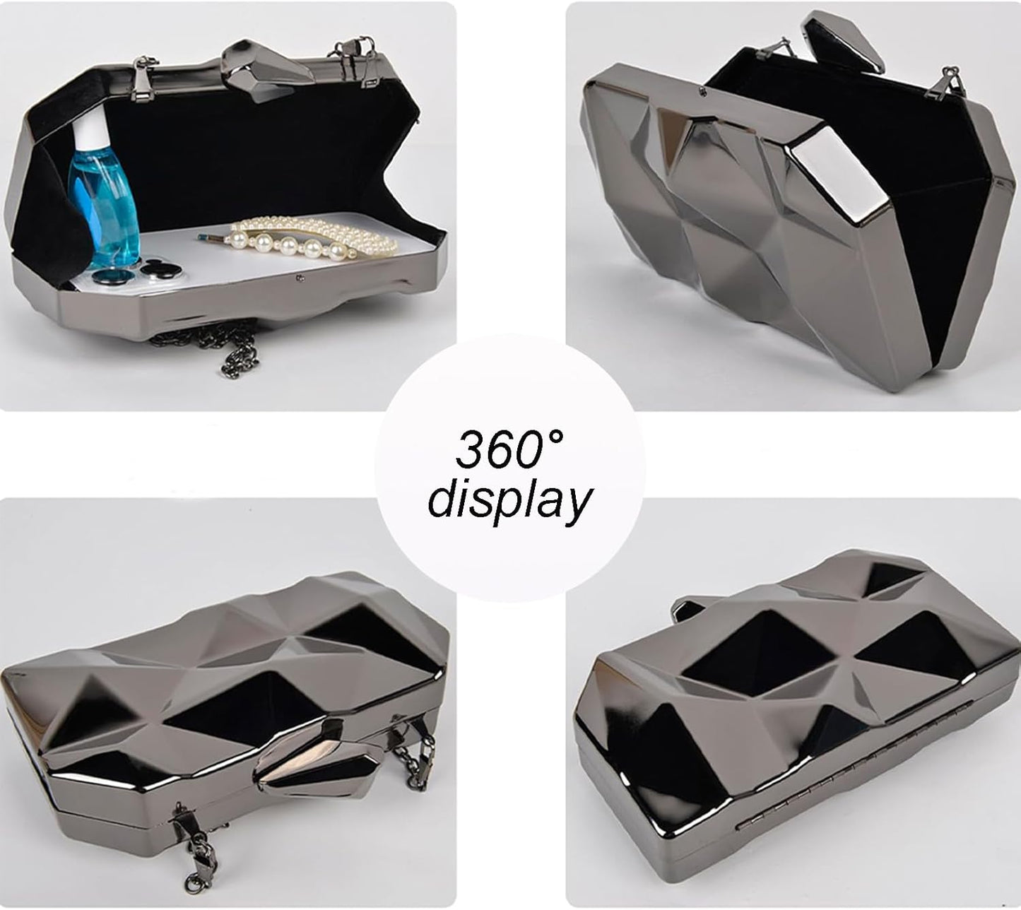 Clutch Purses for Women Lattice Pattern Metal Handbag Chain Geometric Evening Bag for Women