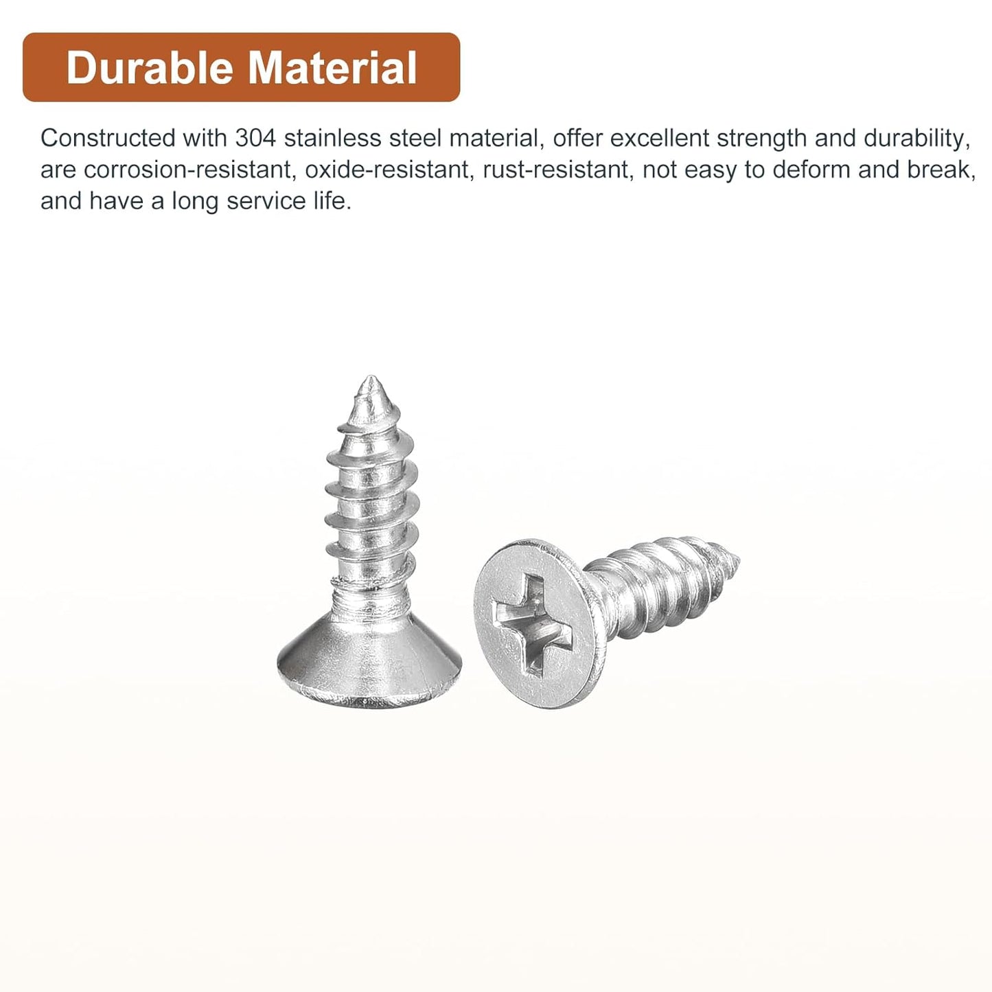 DTGN 100Pcs #8x1 Flat Head Wood Screws, 304 Stainless Steel Phillips Self Tapping Screws - Good for Woodworking, Furniture - Silver