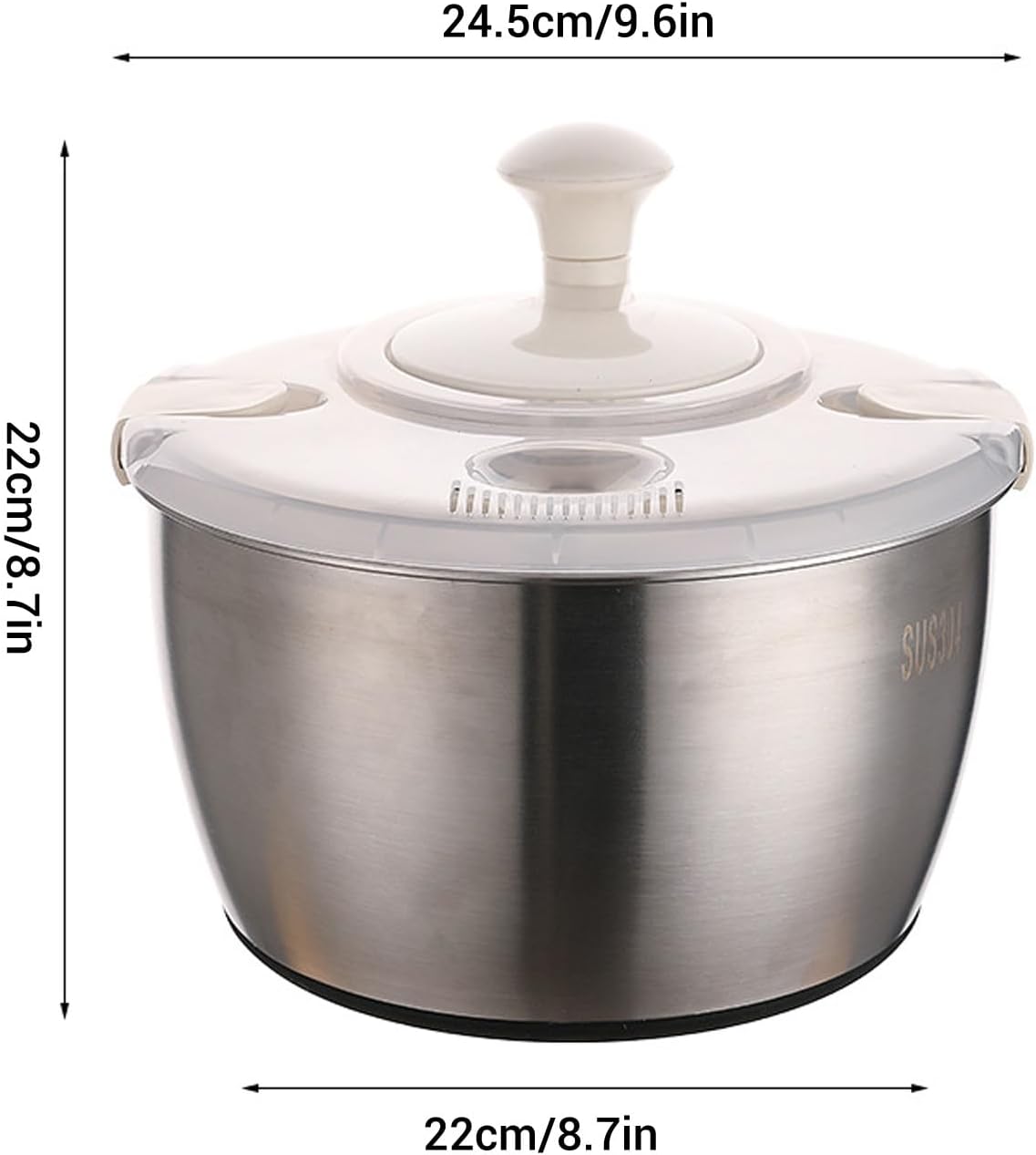 Stainless Steel Salad Spinner, Quick and Easy Vegetable Washer Lettuce Spinner with Transparent Lid and Drain Bowl Colander