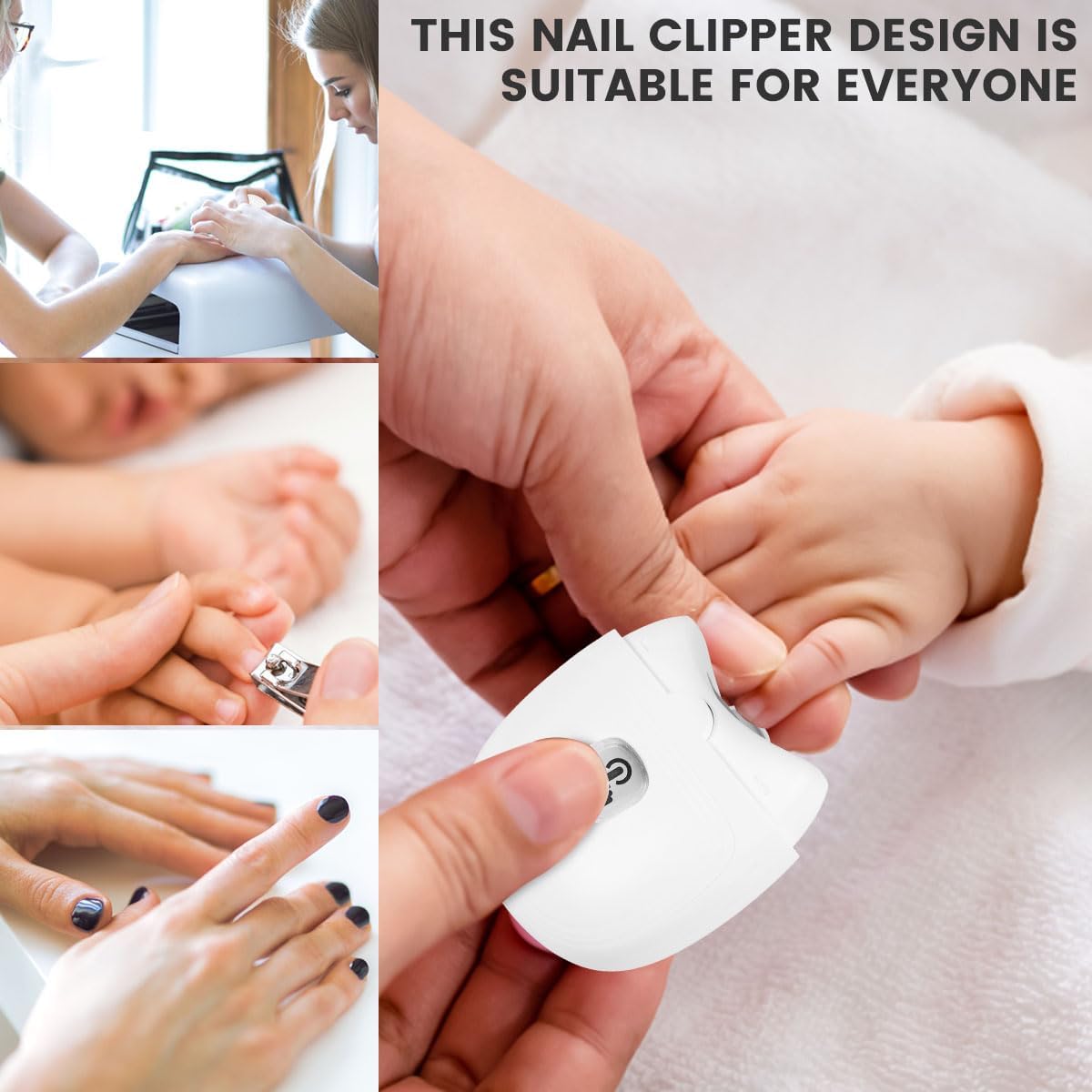 Electric Automatic Nail Clipper Automatic Fingernail Cutter with Nail Scraps Storage 300mAh USB Rechargeable Safety Fingernail Trimmer with LED Light Electric Fingernail Cutter Nail Scissors for Baby Kids Adult (White)
