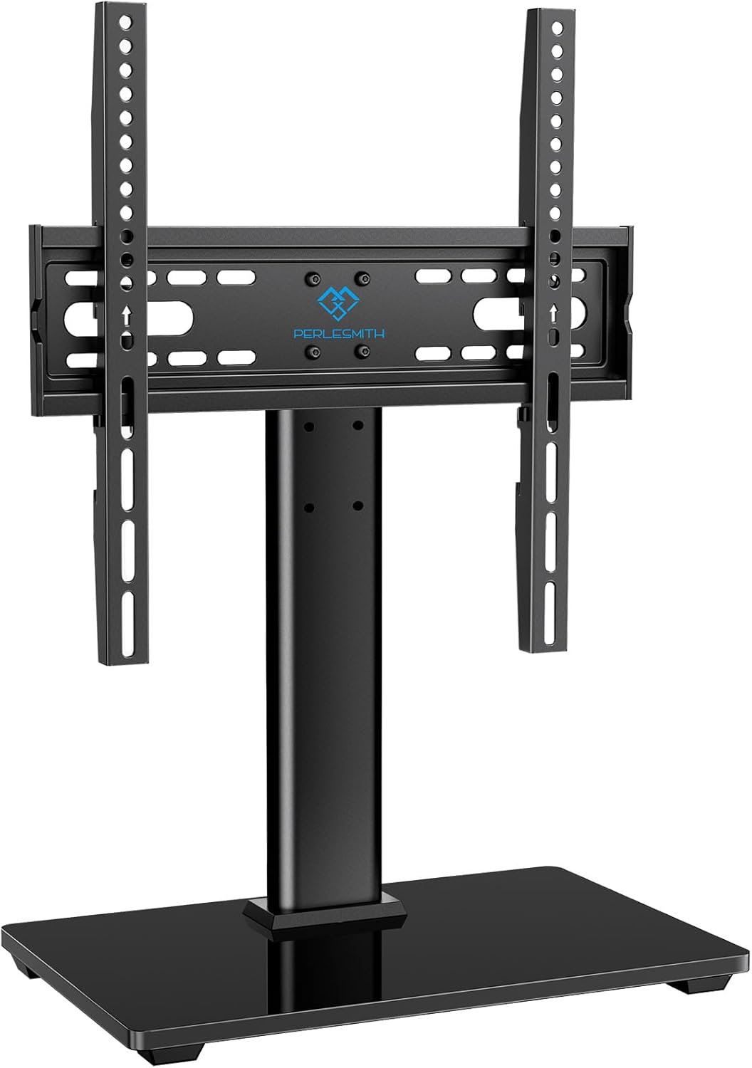 PERLESMITH Universal TV Stand - Table Top TV Stand for 32-60 inch LCD LED TVs - Height Adjustable TV Base Stand with Tempered Glass Base & Wire Management, VESA 400x400mm