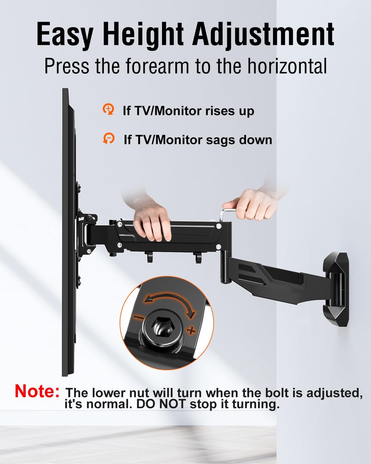 ELIVED Height Adjustable TV Wall Mount for Most 23-55 Inch tvs, Spring Arm Full Motion Swivel Tilt Articulating TV Mount Bracket, Max VESA 400x400mm, Support 11-66 lbs, YD1010