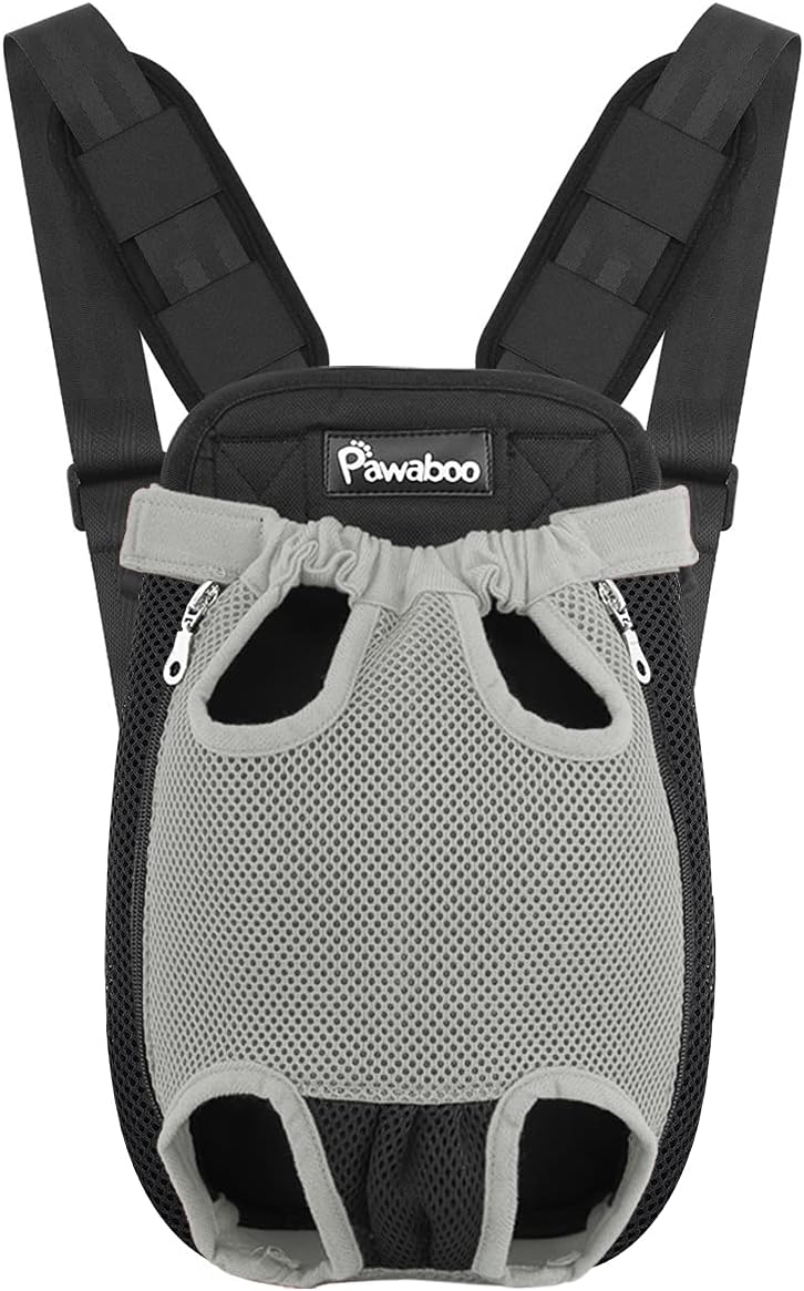 Pawaboo Pet Carrier Backpack, Adjustable Pet Front Cat Dog Carrier Backpack Travel Bag, Legs Out, Easy-Fit for Traveling Hiking Camping for Small Medium Dogs Cats Puppies, Medium, Black
