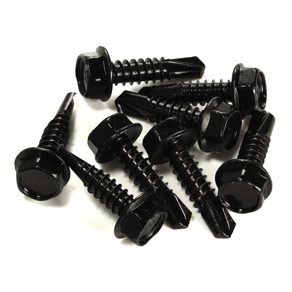 #10 x 1 Hex Washer Head Self Tapping Drilling Screws Black Oxidized, 410 Stainless Steel, 100 PCS