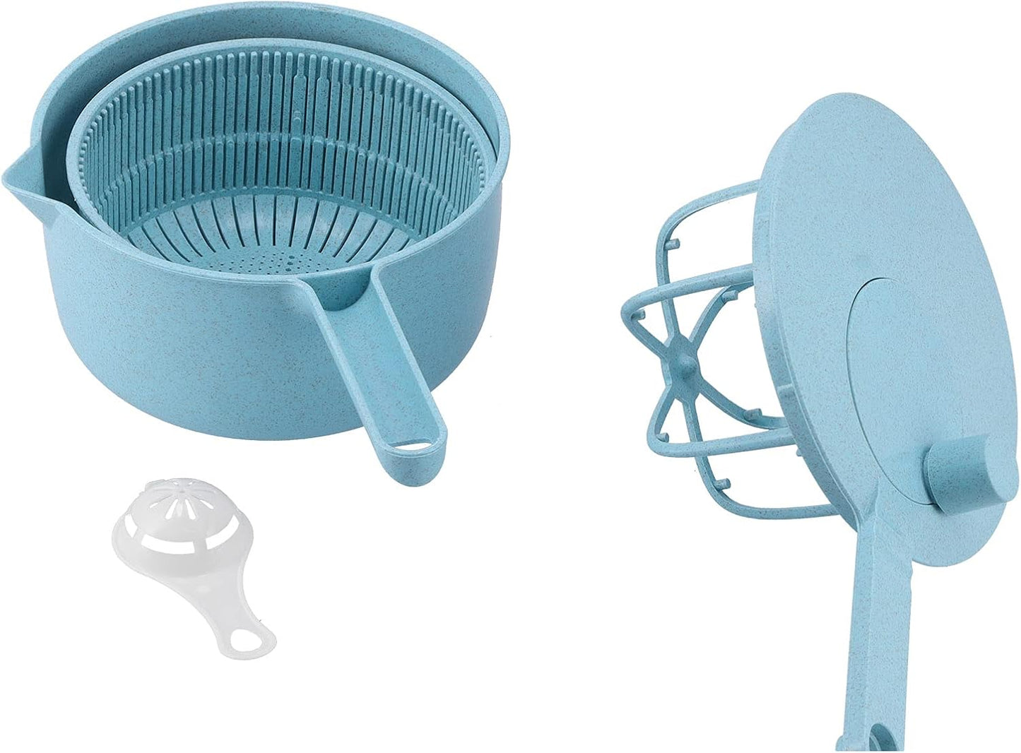 Salad Spinner, Vegetable Drainer, Manual Salad Dehydrator for Washing, Cleaning & Drying Greens, Vegetables, Fruits, Vegetable Washer Dryer Drainer Strainer with Bowl & Colander(Blue)