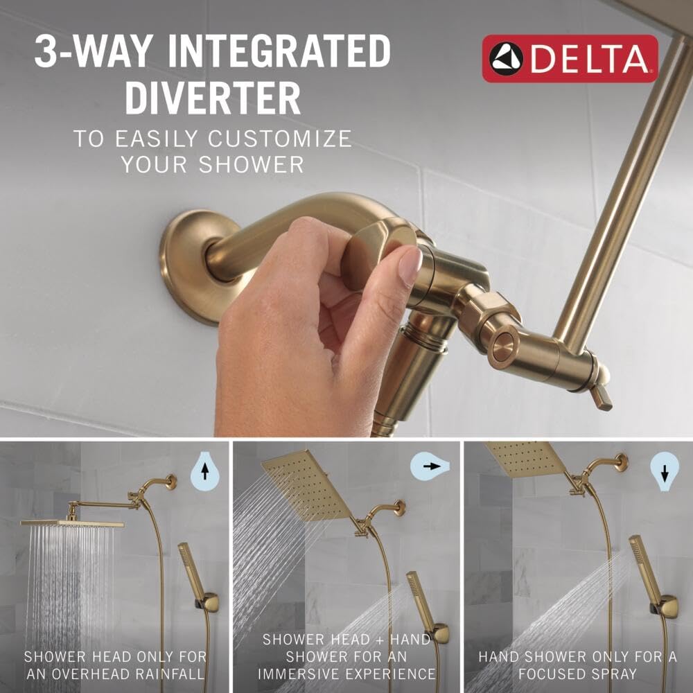 Delta Faucet 10-inch Raincan Shower Head and Hand Held Shower Combo, Black Square Shower Head, Rainfall Shower Head, Hand Shower, High Pressure Shower Head, 1.75 GPM Flow Rate, Matte Black 75527-BL