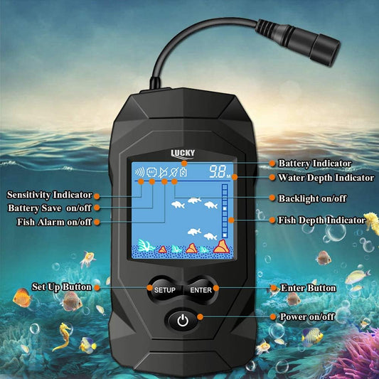 LUCKY Portable Fish Finders Wired Transducer Kayak Fish Finder Kit Portable Depth Finder LCD Display for Kayak Boat Ice Fishing - PuriLite