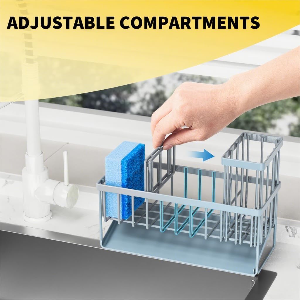 Cisily Kitchen Sink Caddy Organzier with High Brush Holder, Sponge Holder for Sink, 304 Rustproof Stainless, Kitchen Countertop Soap Dispenser Organizer, Kitchen Decor and Accessories (Black)