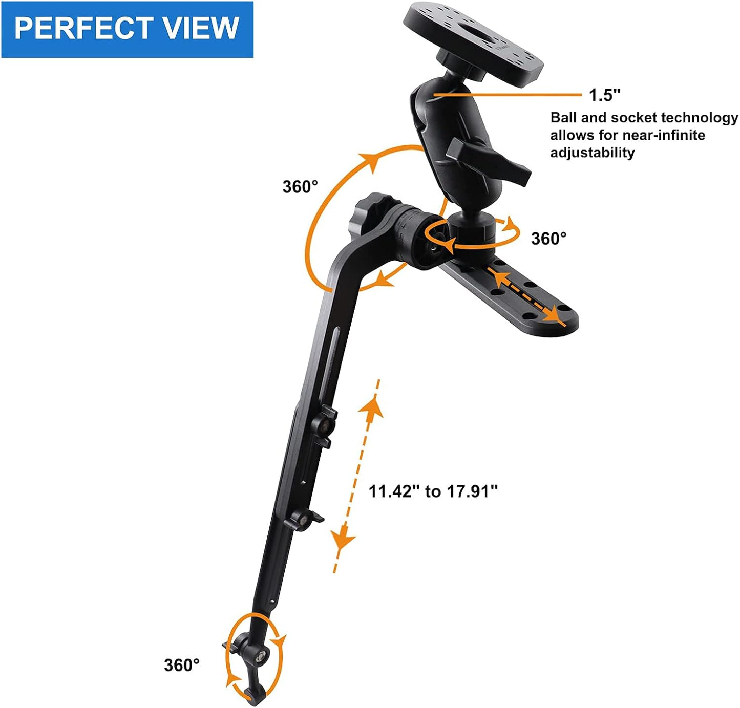 Fish Finder Mount 1.5" Ball Base for Kayak, Marine Electronic Mount for Boat, Universal Mounting Plate, Transducer Mounting Arm, Compatible with Scotty, Lowrance, Garmin Fish Finder