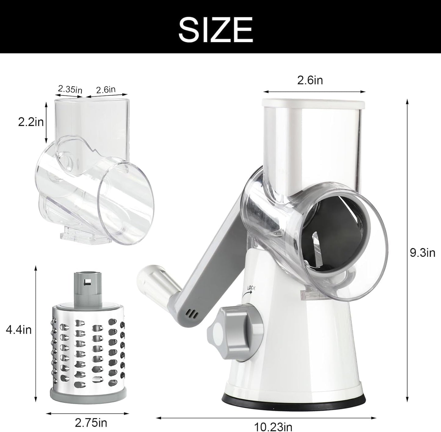Purilite Select Rotary Cheese Grater with 3 Stainless Steel Blades