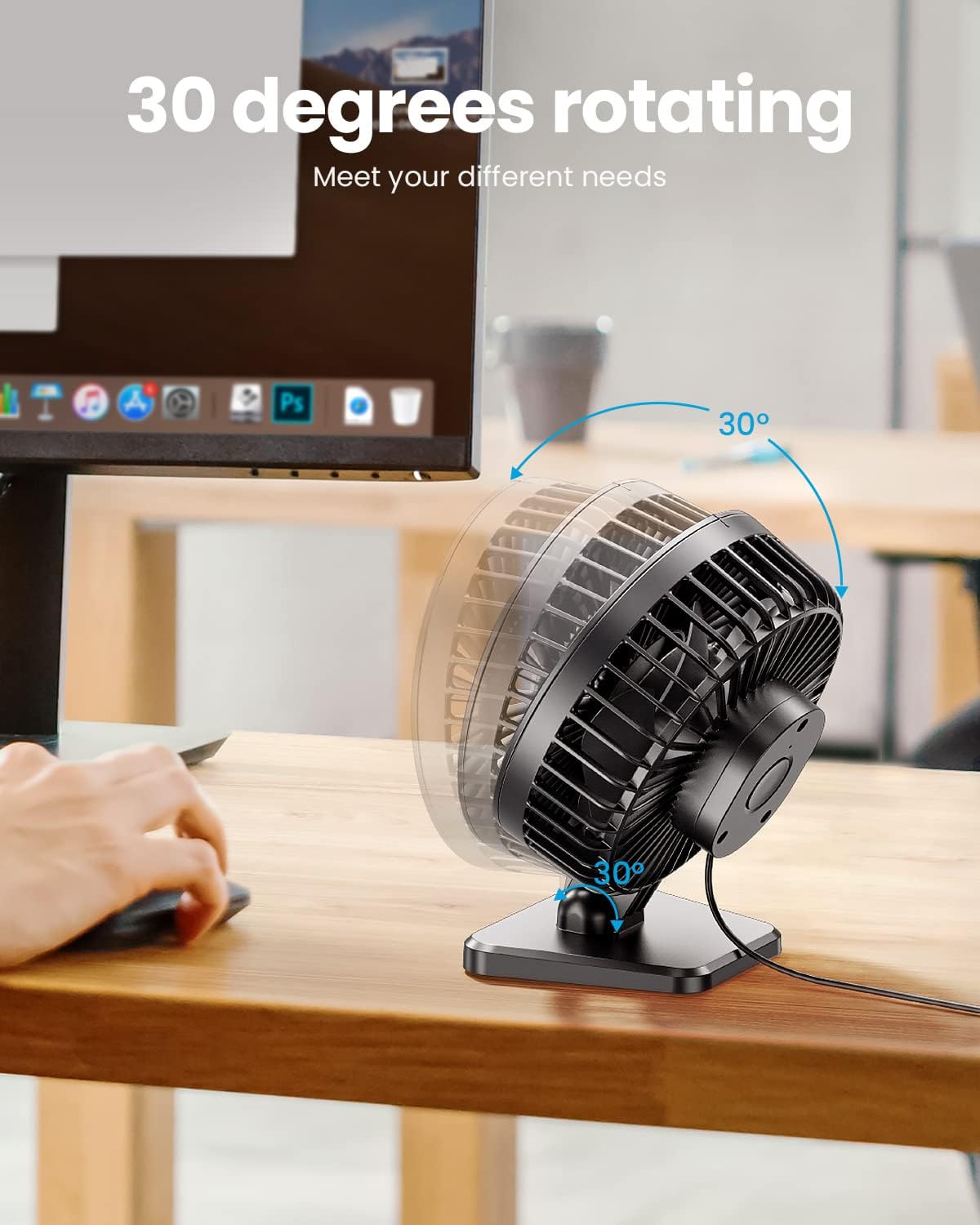 Gaiatop USB Desk Fan – Small Powerful Personal Desktop Fan with 3 Speeds, Quiet Operation & Adjustable Tilt - PuriLite