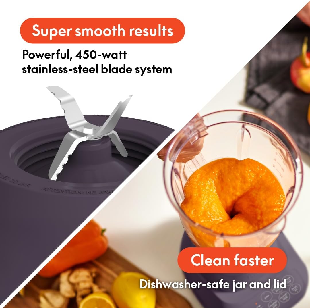Bella 10-Speed Countertop Blender, Juicer and Smoothies, Fits Anywhere™, Slim Design with Lid and Lid for Dishwasher Stainless Steel Carafe, 450W, Surf