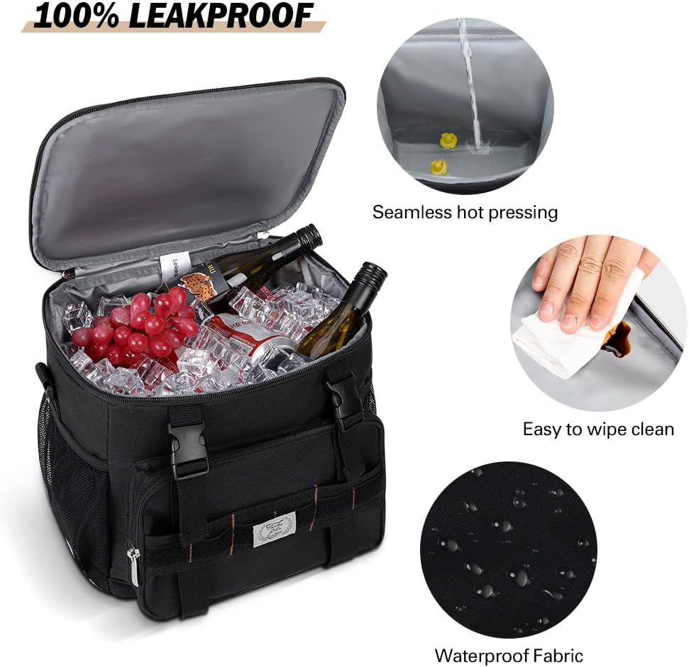 Lekebobor Tactical Lunch Bag for Men, Leakproof Large Insulated Lunch Box with Molle, Waterproof Cooler Bag for Adults Men Outdoor Picnic Travel Office, 24Can (15L), Black