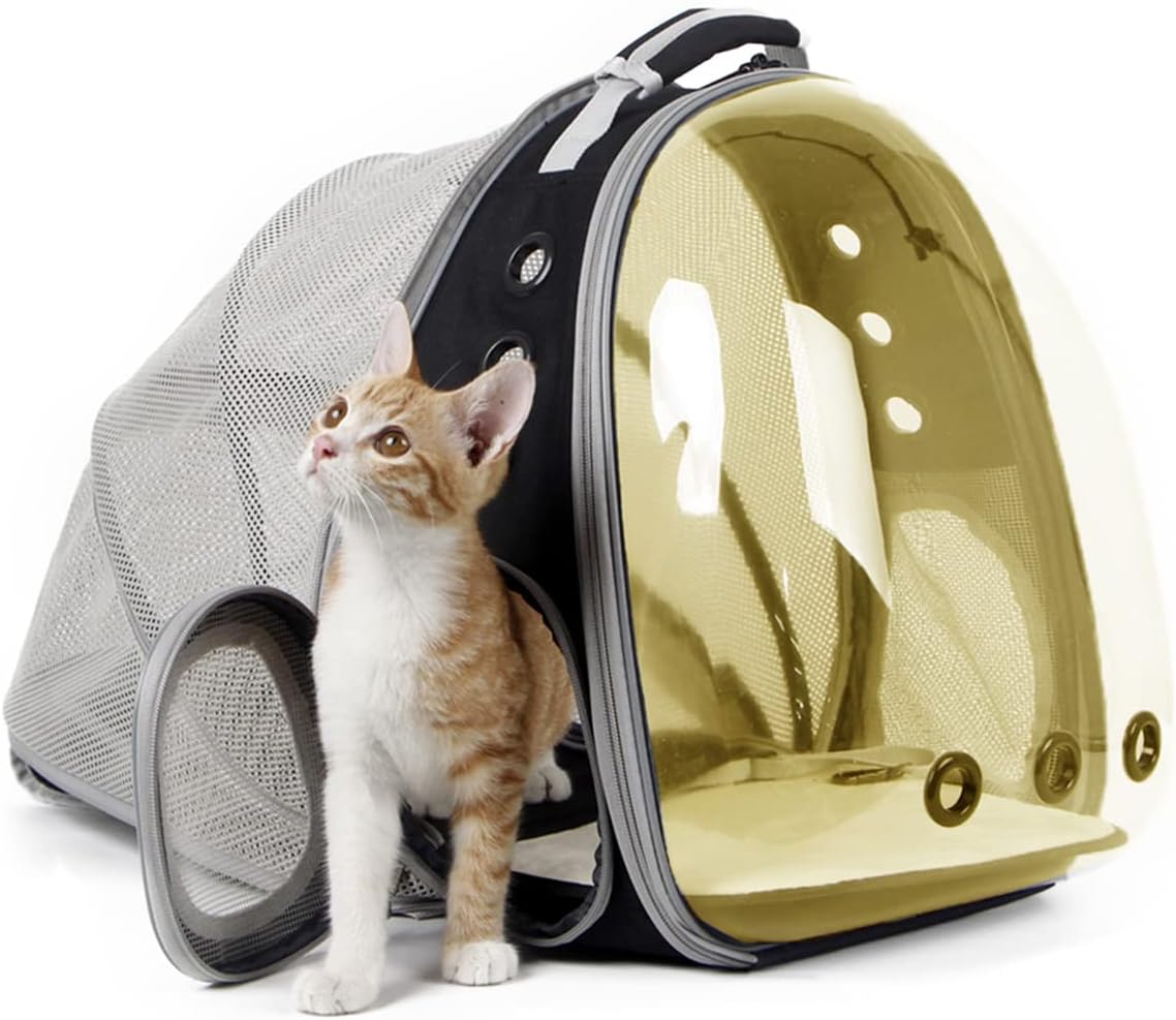 WEVONIGU Front Expandable Cat Backpack Carrier,Fit up to 16 lbs,Pet Carrier Backpack,Space Capsule Astronaut Bubble Window Bag,Cats and Puppies,Airline-Approved,Designed for Travel,Hiking,Walking