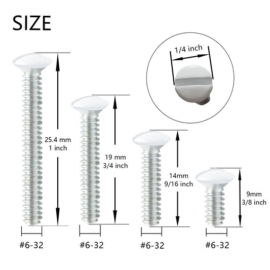 Taezn 6-32 Wall Plate Screws, 100 Packs White Outlet Screws 4 Length Sizes Perfect Replacement for Light Switch, Switch Plate and Wall Outlet Cover - PuriLite