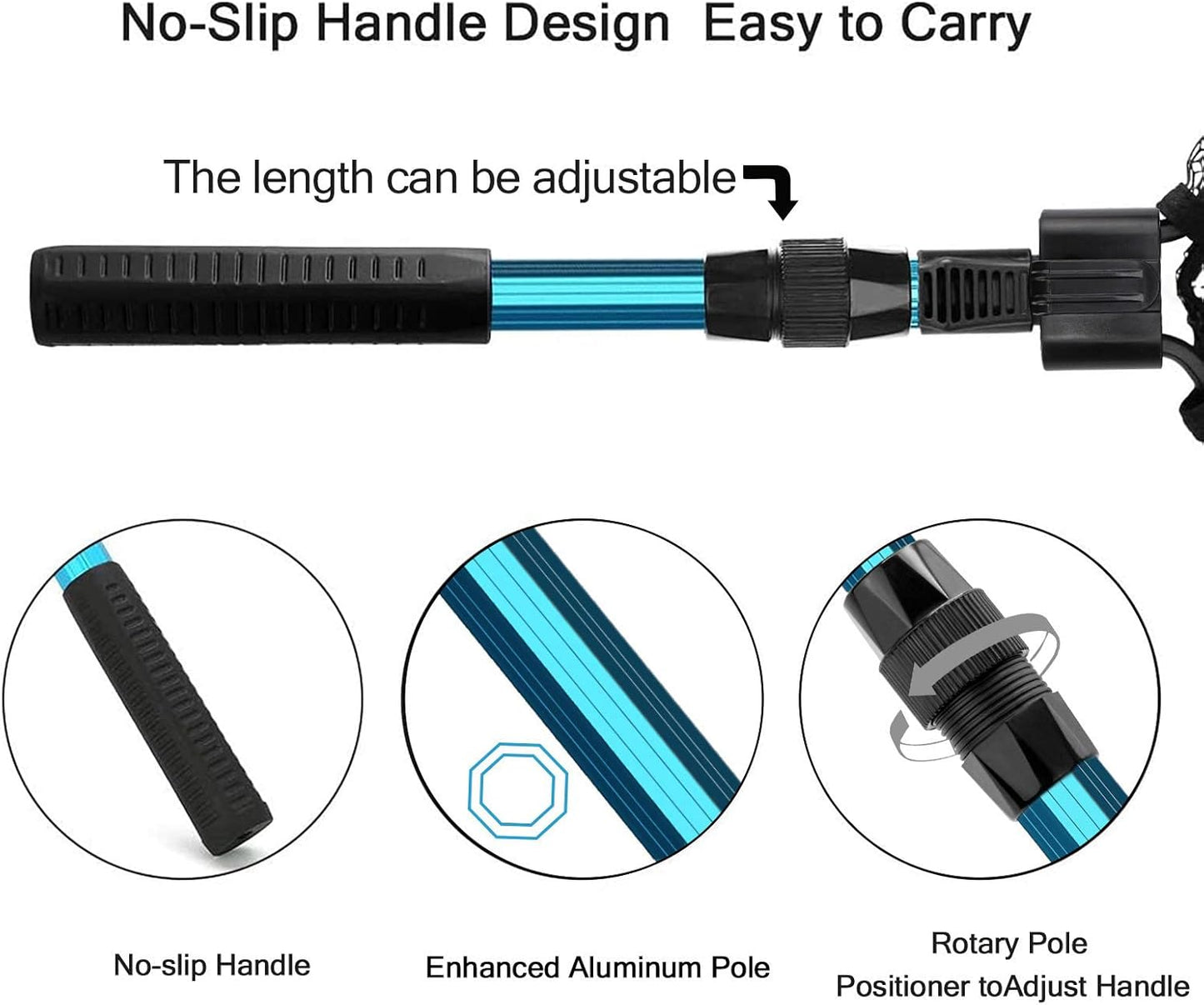 SAN LIKE Fishing Net Telescopic Landing Nets Folding Rubber Fish Net Rubber Coated Landing Net with Adjustable Sturdy Pole Handle for Saltwater Freshwater Bass Trout Fishing Easy Catch & Release