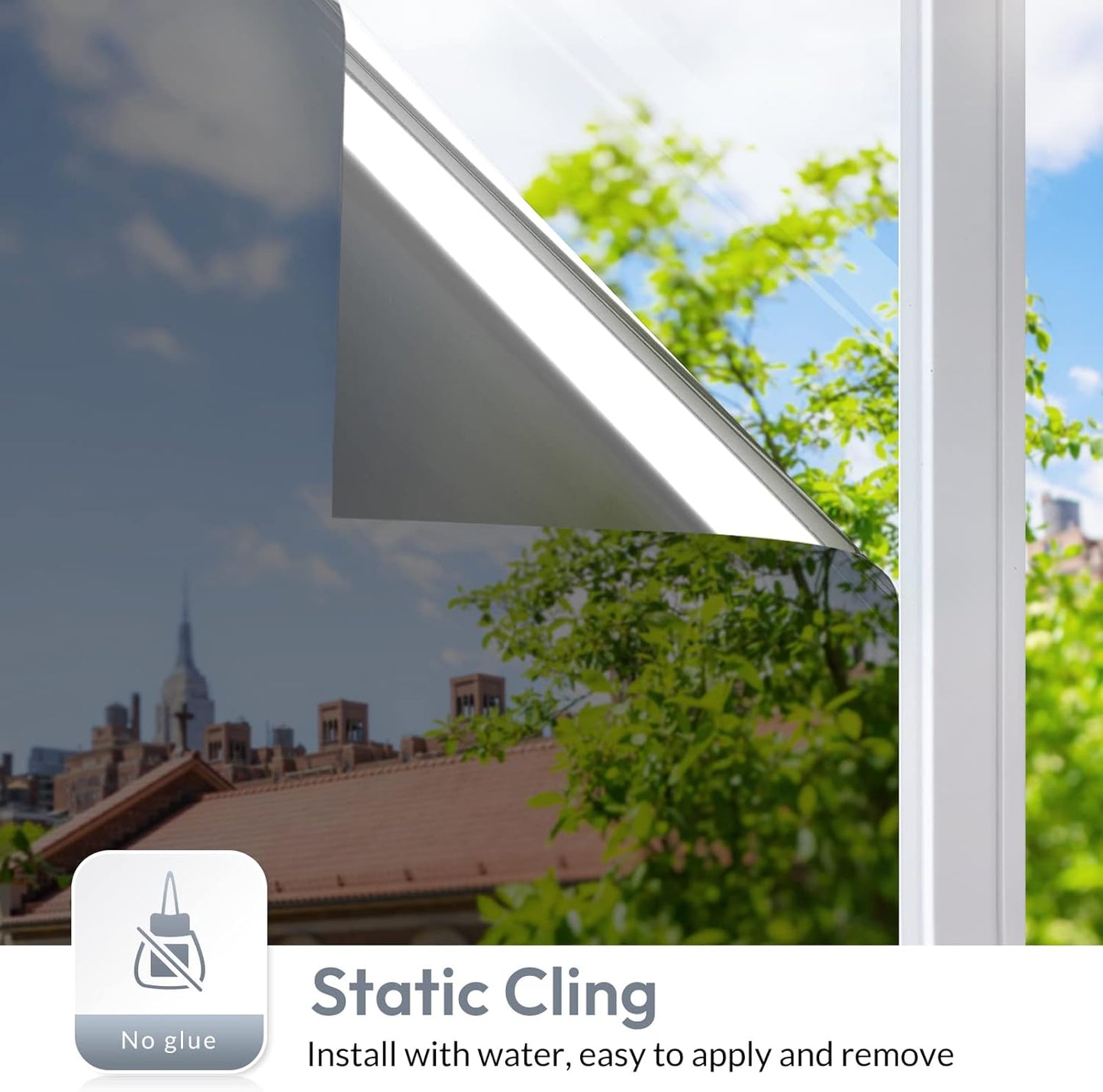 rabbitgoo Window Films for Privacy, Static Cling Frosted Glass Sticker, Non-Adhesive Privacy Film Sun Blocking Window Covering Frosting Vinyl Bathroom Sliding Glass Door, 44.5 x 200cm, Pure Frosted