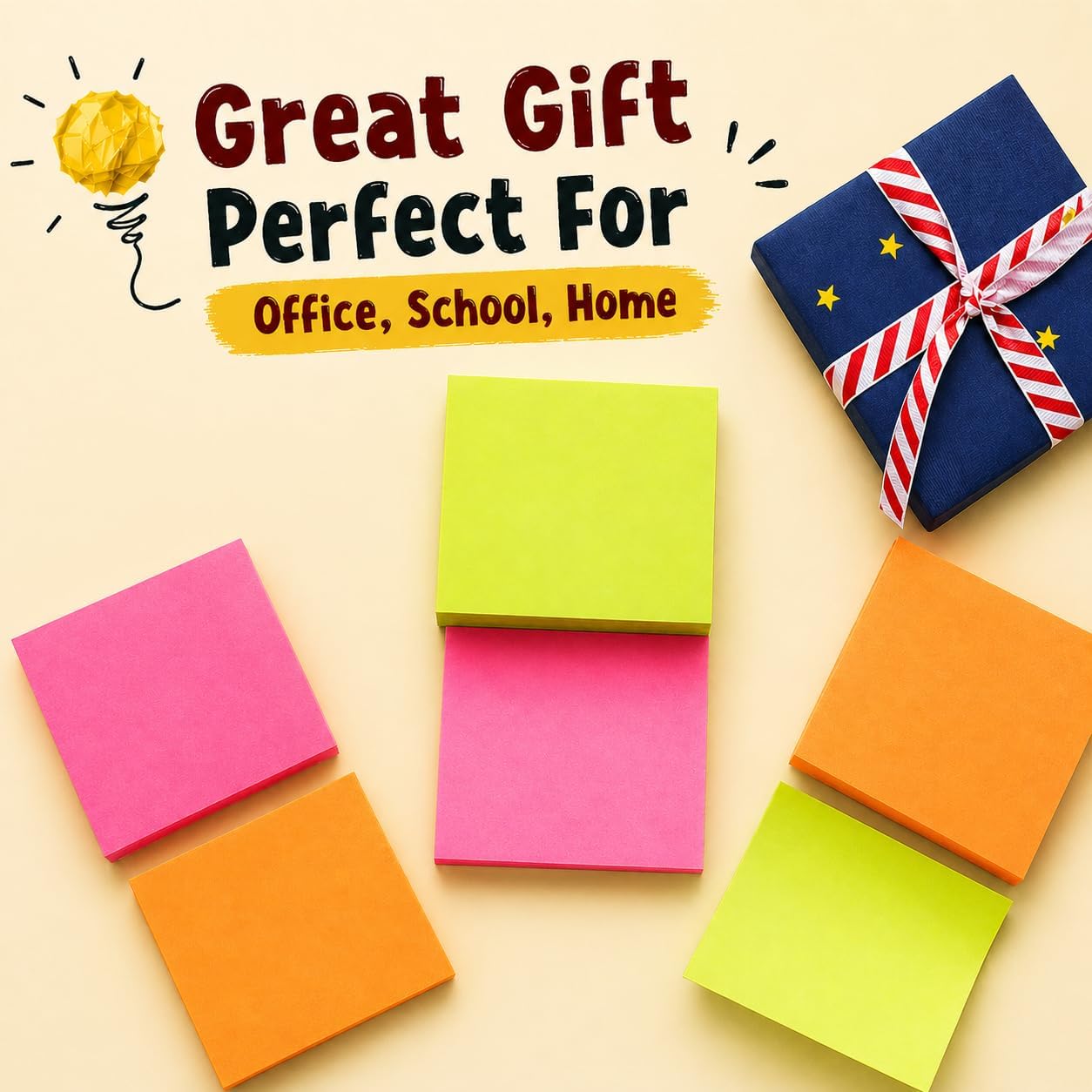 Sticky Notes 3x3, 24 Pads/2400 Sheets, Strong Self-Adhesive Note Pads | 3x3 Sticky Notes Pad, 6 Bright Colors, Repositionable, Removes Cleanly, Smooth Thick Paper, Ideal for Home, Office & School
