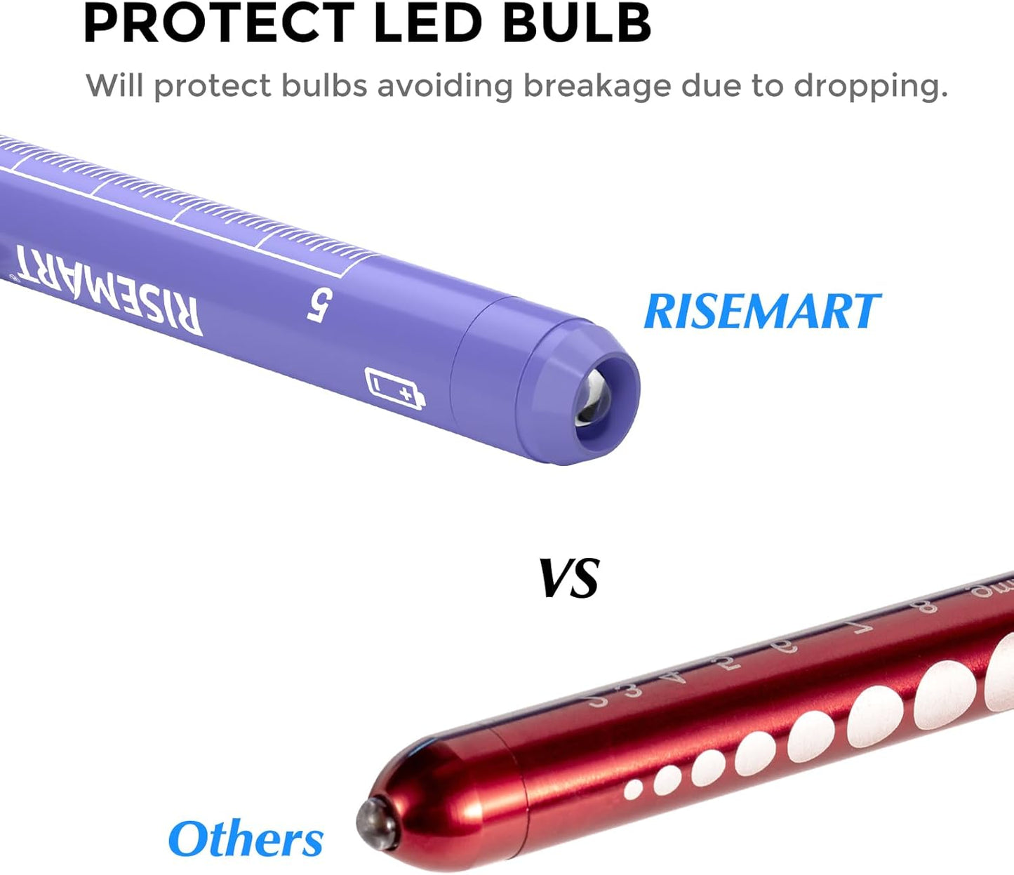 RISEMART Pen Lights for Nurses, 2 Pack Reusable Medical Light with Pupil Gauge and Ruler, White Light LED Penlight for Student Doctors EMT (Black/White)